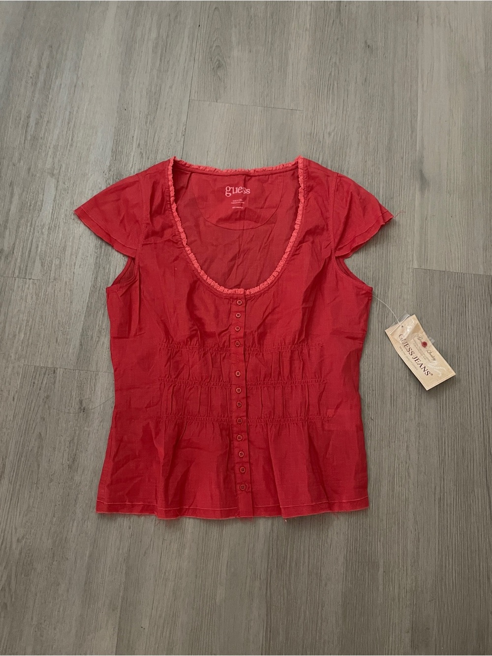 Y2K Vintage NWT Deadstock Guess Cap Sleeve Blouse Size M* Coquette 100% cotton